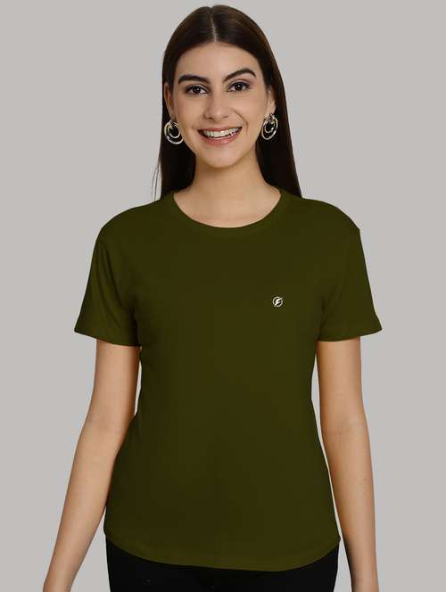 olive cotton solid t-shirt - 20836869 - Standard Image - 0