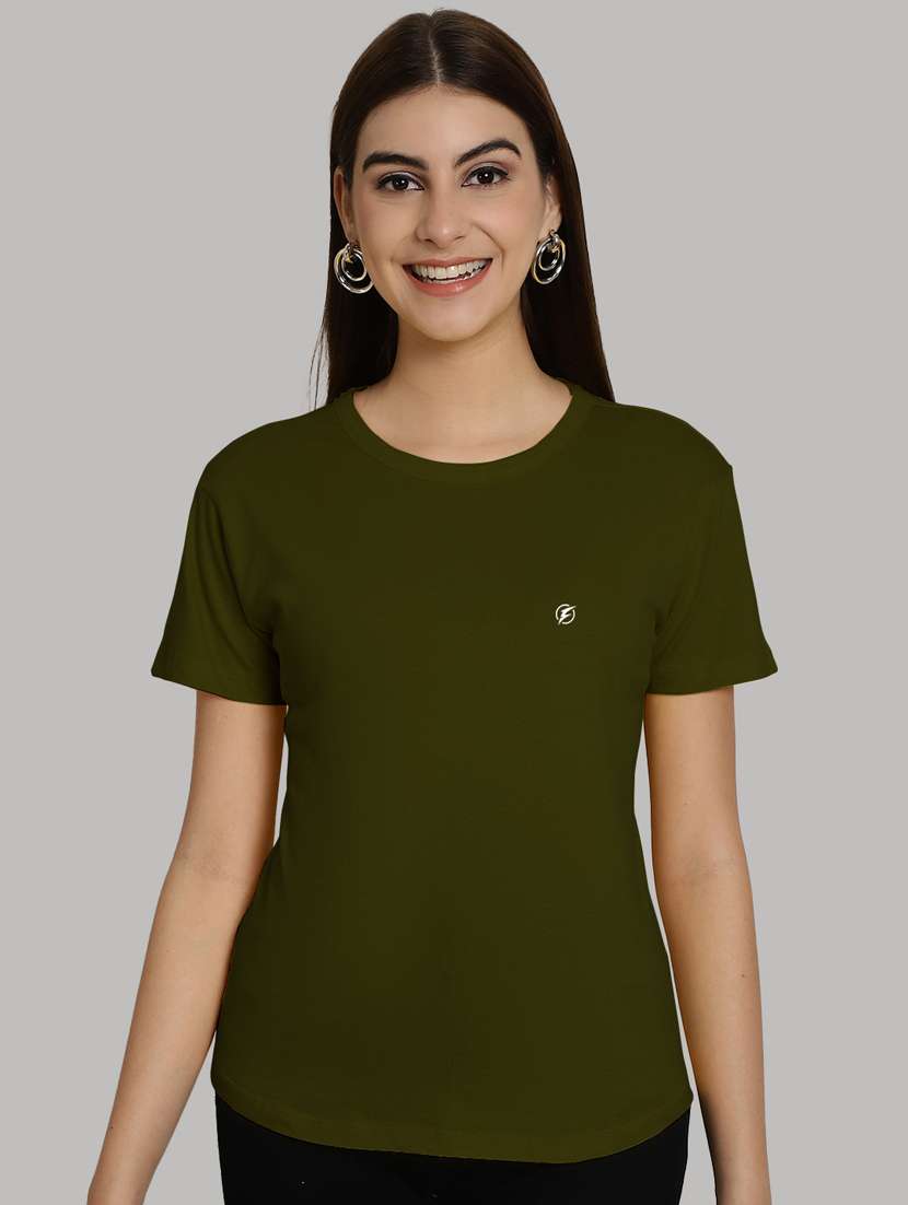 olive cotton solid t-shirt - 20836869 - Zoom Image - 0