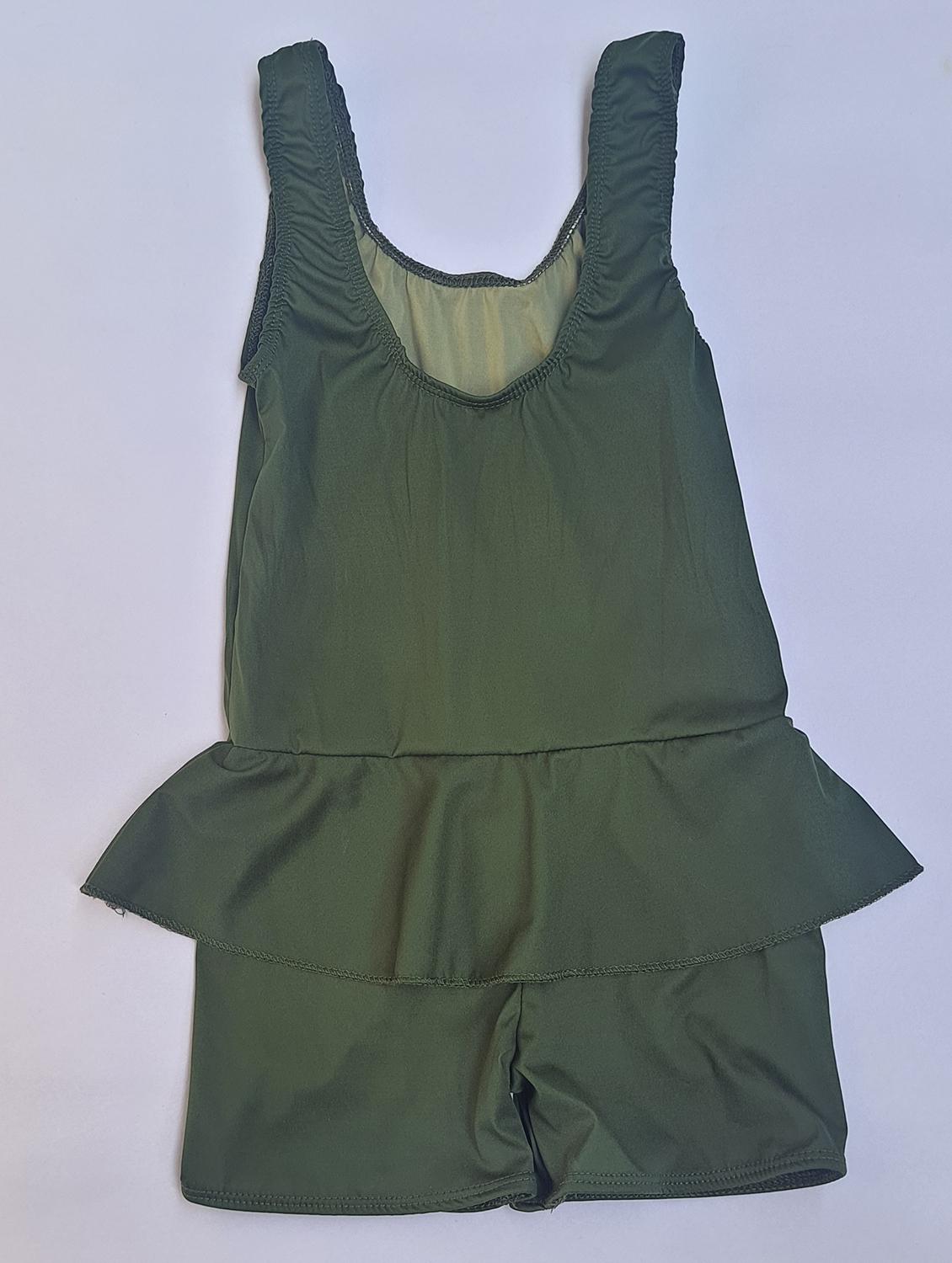 kids solid green detailed swimsuit - 20837356 -  Zoom Image - 0