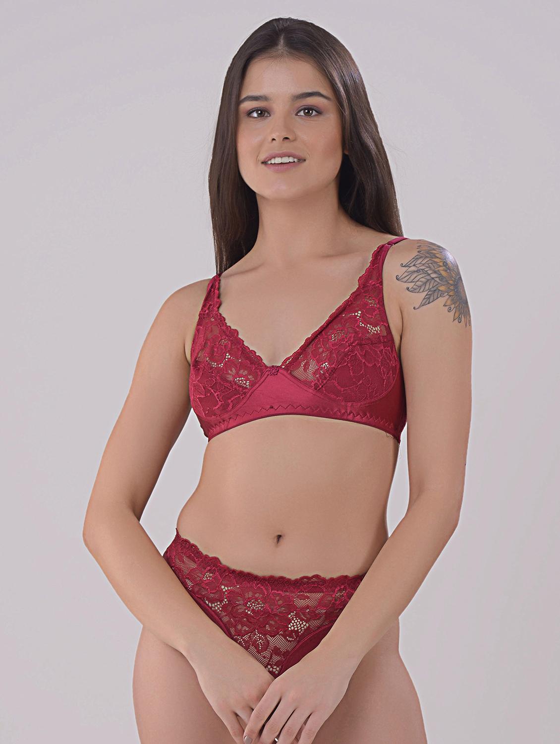 maroon lycra blend bras and panty set - 20837431 -  Zoom Image - 0