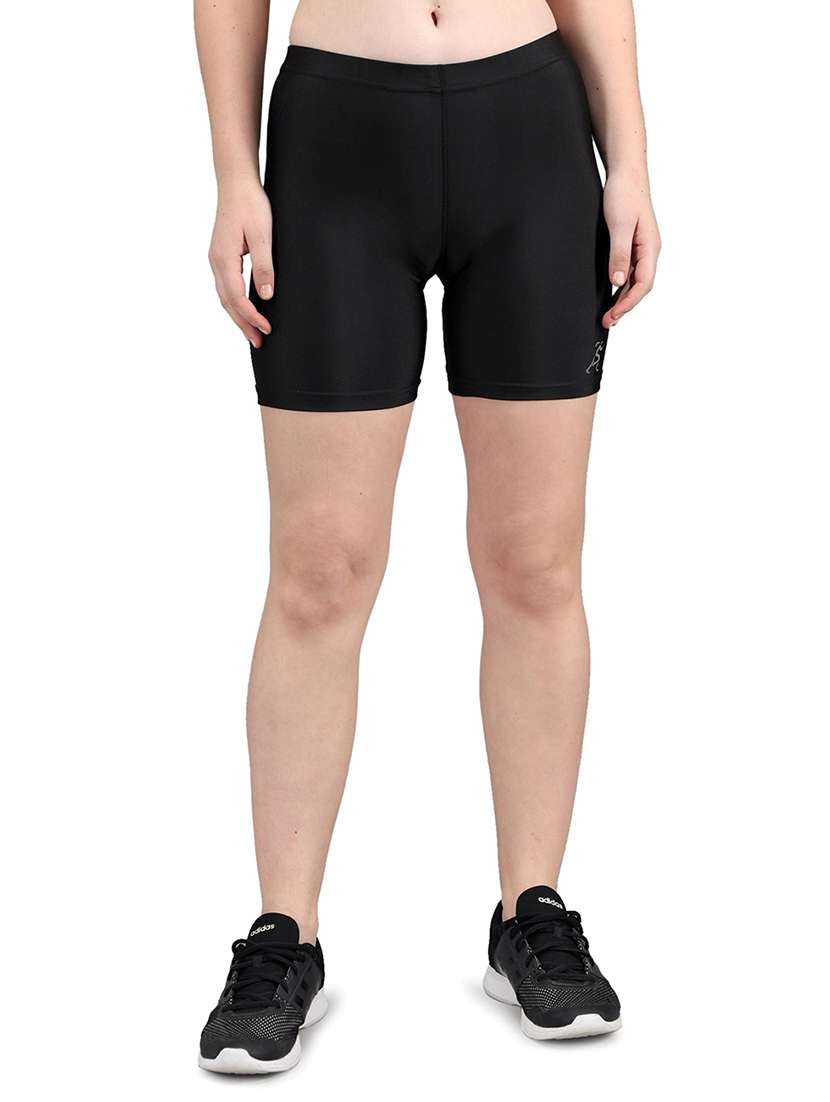 solid black lycra blend sports shorts - 20837553 -  Zoom Image - 0