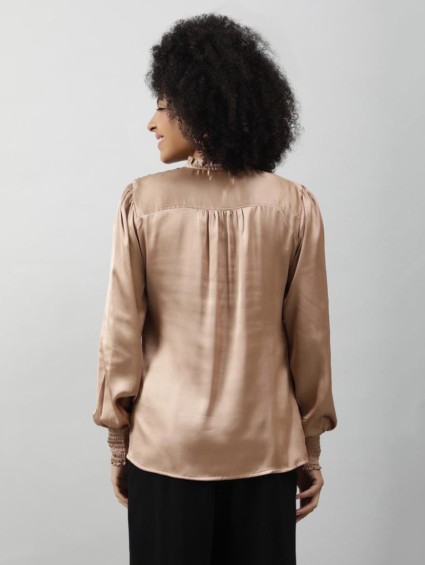 solid brown satin regular top - 20837653 - Standard Image - 3