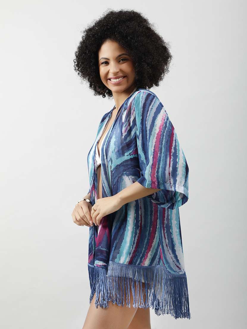 women blue printed regular shrug - 20837655 - Standard Image - 3