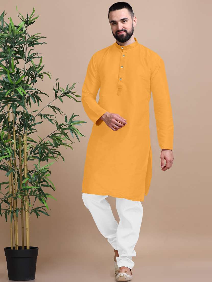 men solid long sleeve kurta pajama set