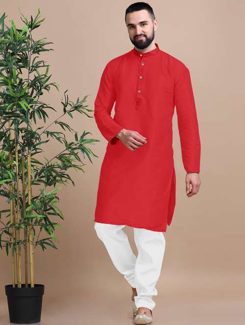 men solid long sleeve kurta pajama set - 20837686 -  Standard Image - 0