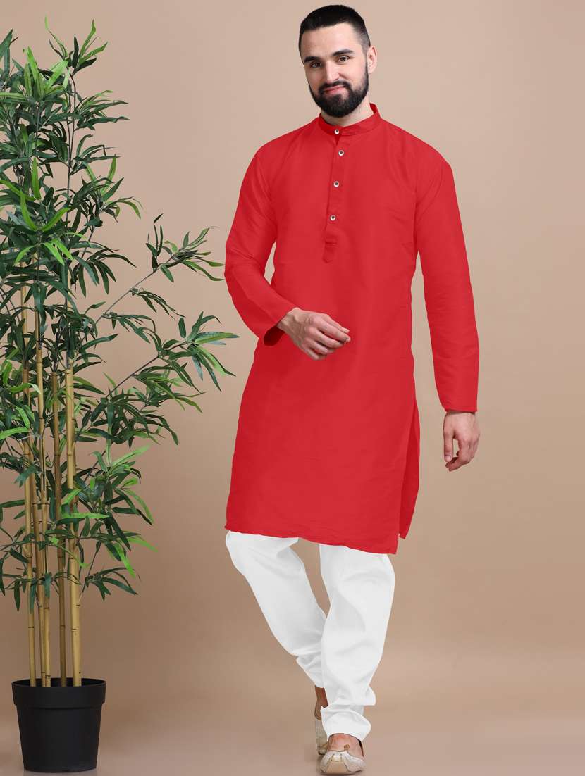 men solid long sleeve kurta pajama set - 20837686 -  Zoom Image - 0