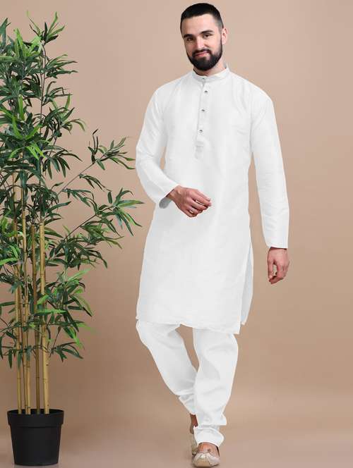 men solid long sleeve kurta pajama set - 20837687 - Standard Image - 0