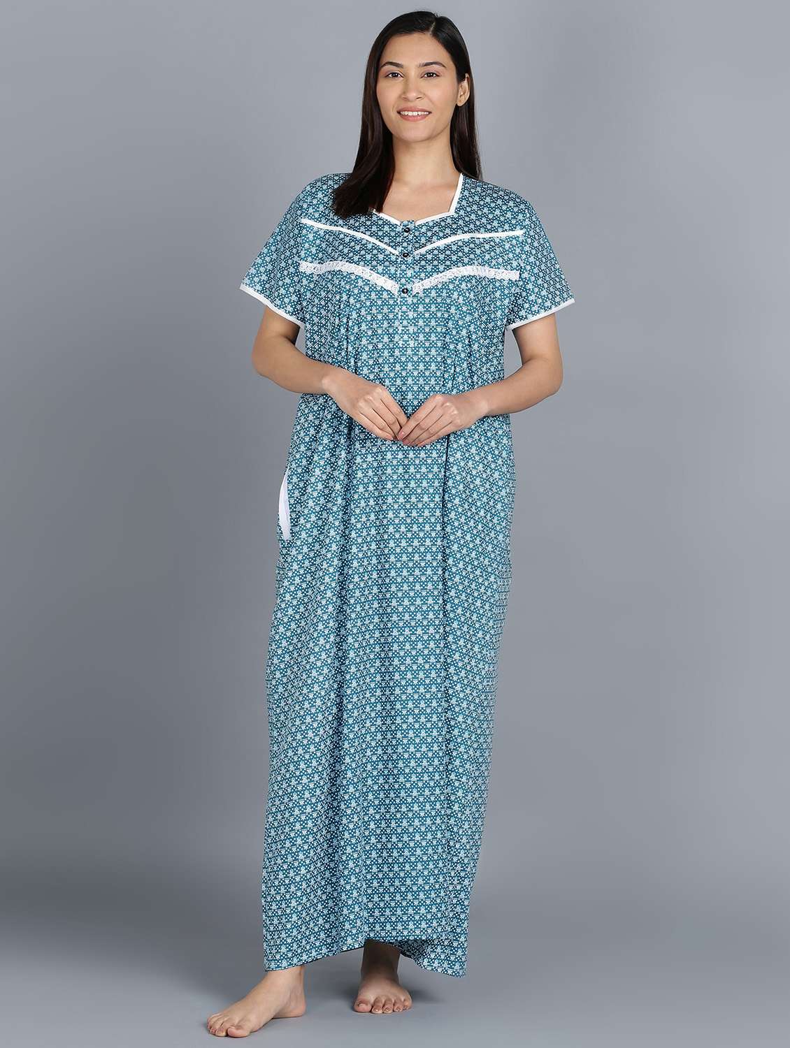 green cotton printed nighty - 20838130 -  Zoom Image - 0