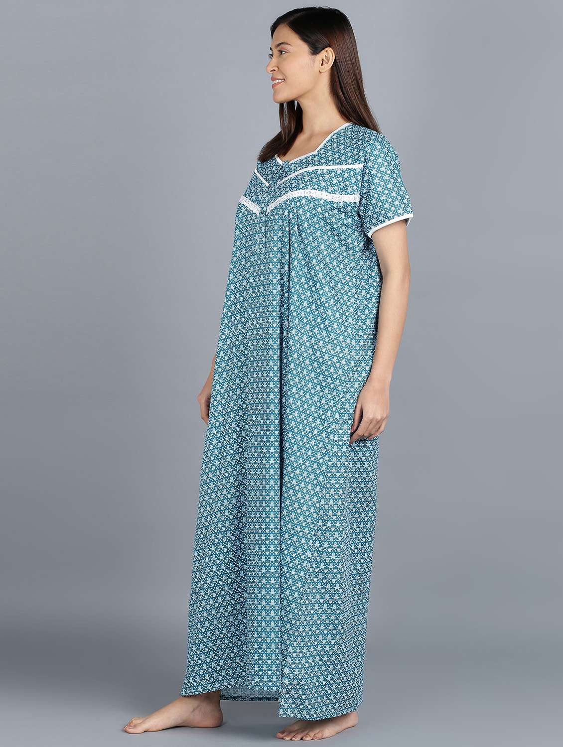 green cotton printed nighty - 20838130 - Standard Image - 3