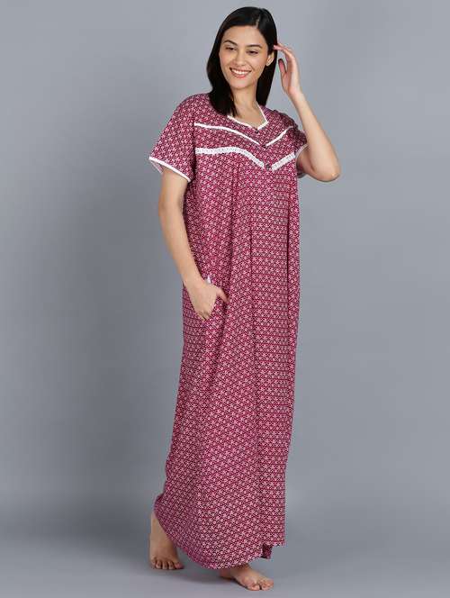 pink cotton printed nighty - 20838134 - Standard Image - 0