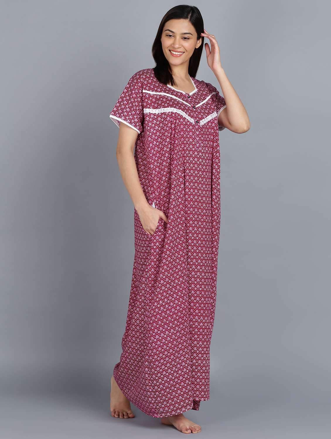 pink cotton printed nighty - 20838134 - Zoom Image - 0
