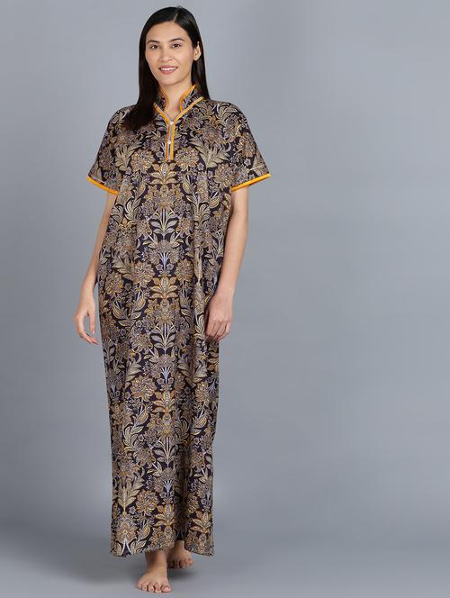 black cotton printed nighty - 20838139 - Standard Image - 0