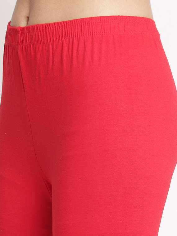 solid red cotton lycra detailed capri - 20838226 -  Standard Image - 3