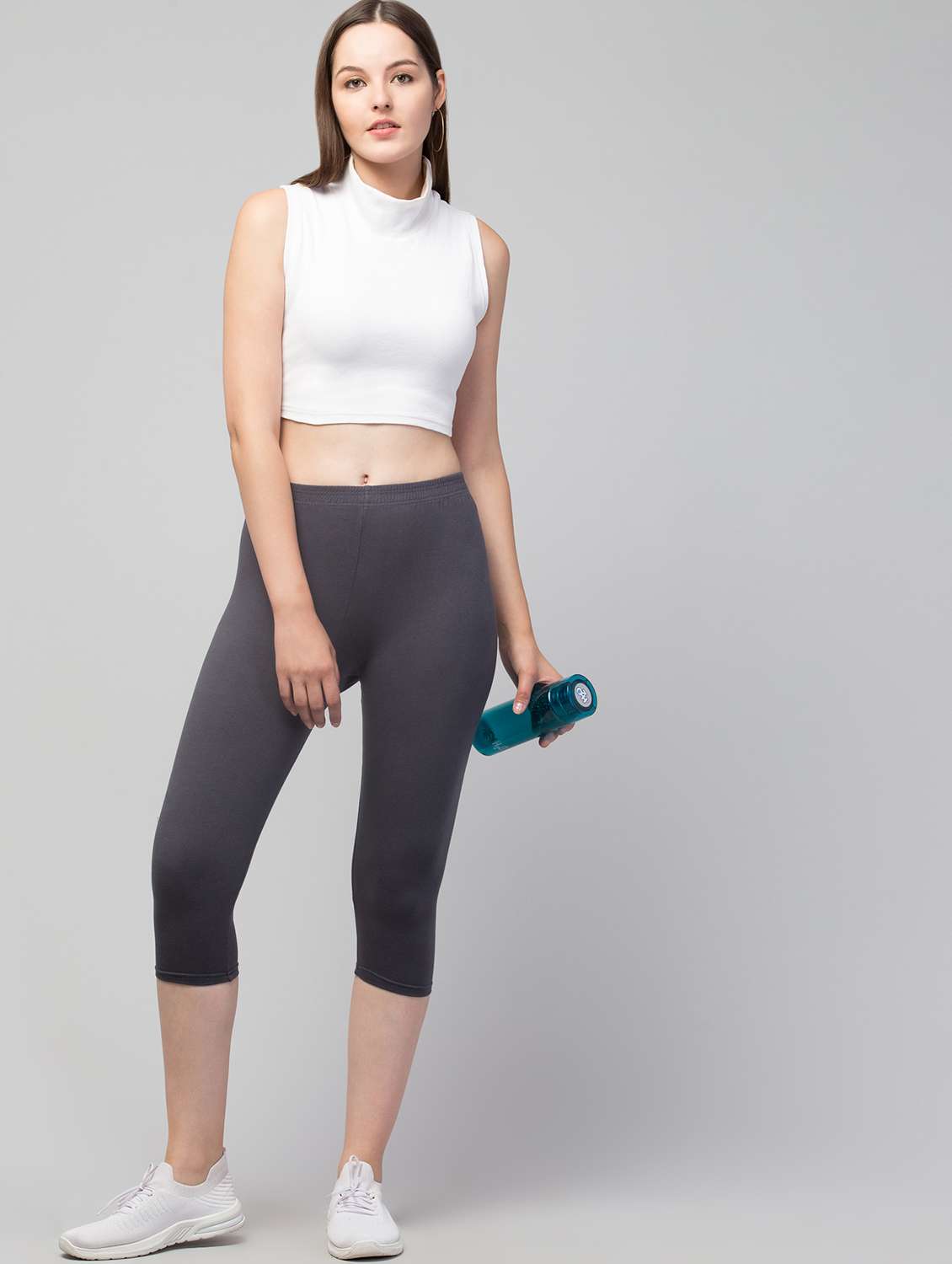 solid grey cotton lycra capri - 20838342 -  Standard Image - 3