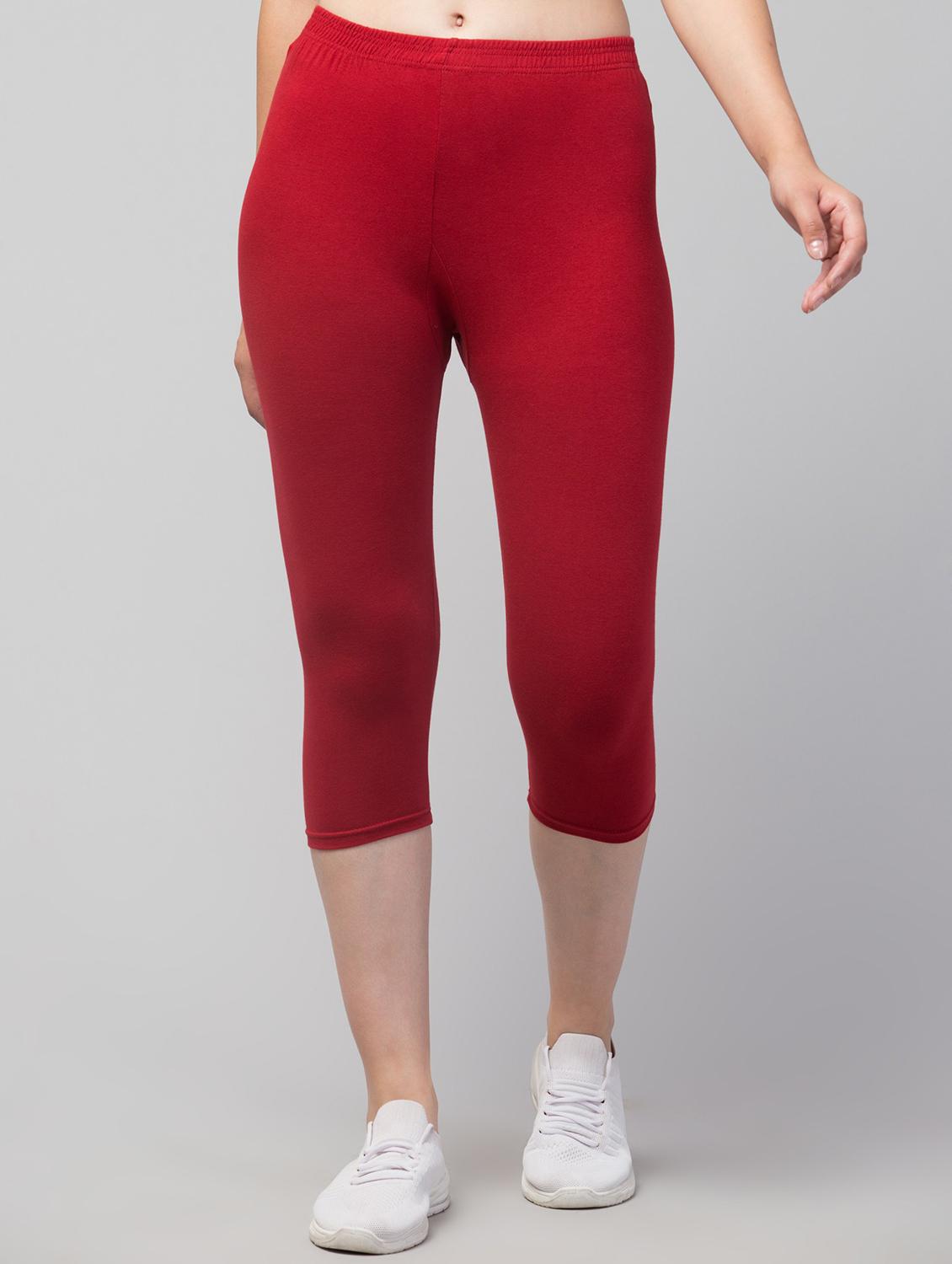 solid maroon cotton lycra capri - 20838348 - Zoom Image - 0