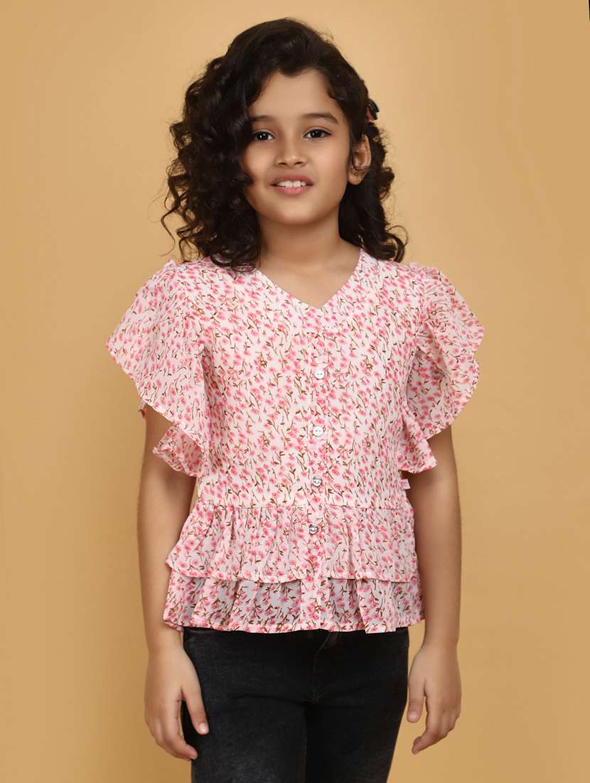 girls v neck floral printed top