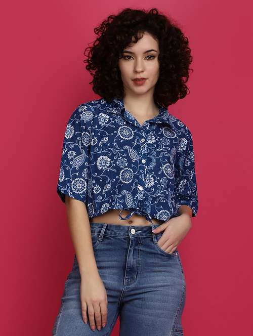 women blue cotton regular top - 20839397 -  Standard Image - 0