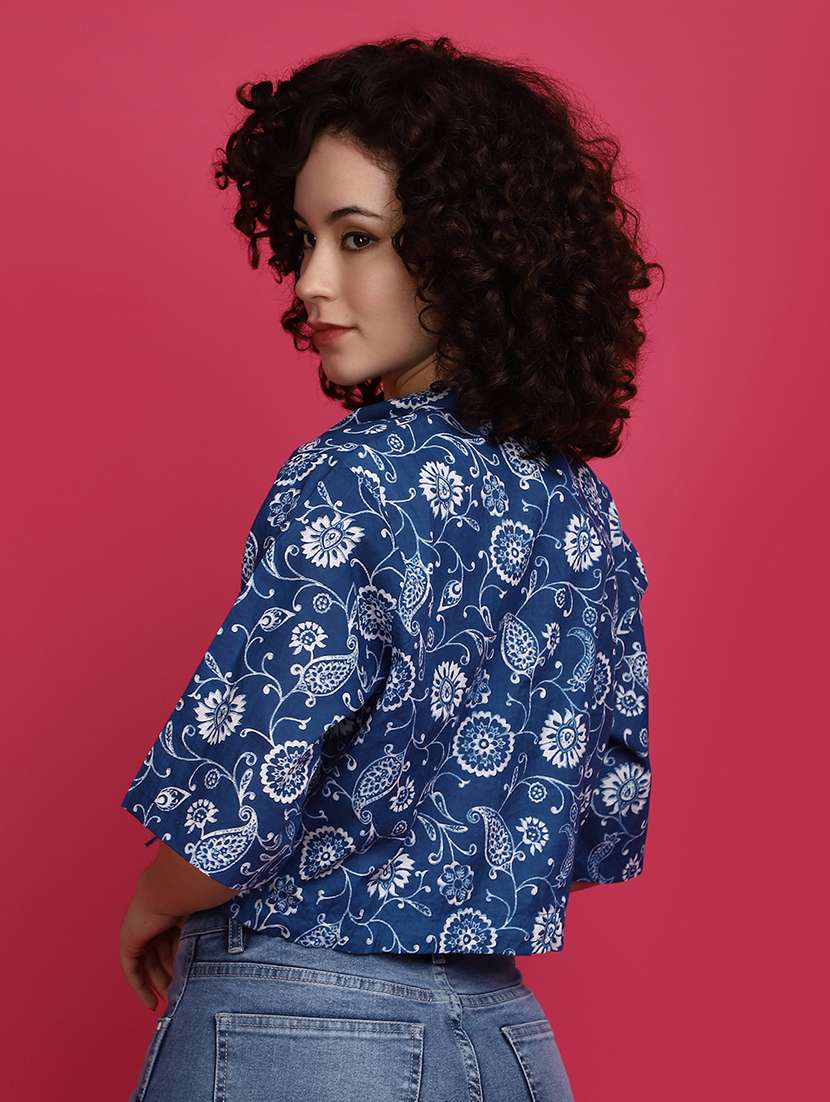 women blue cotton regular top - 20839397 -  Standard Image - 3