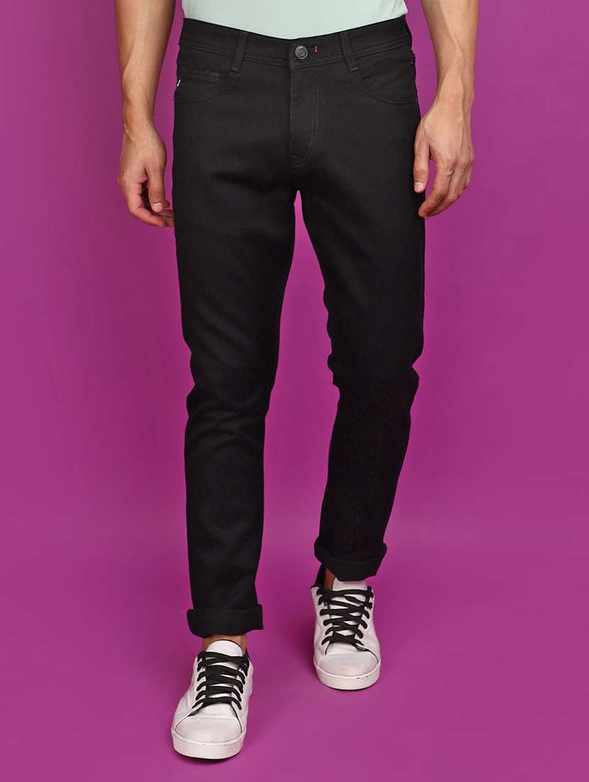 men mid rise plain denim jeans