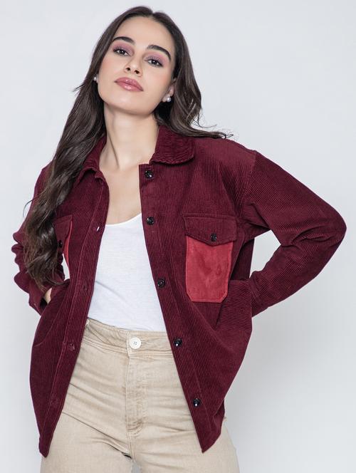 maroon cotton corduroy oversized shirt - 20840449 - Standard Image - 0