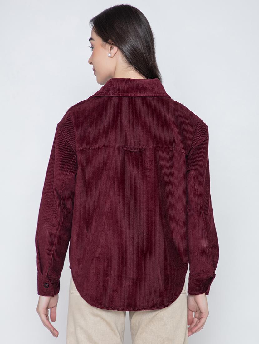 maroon cotton corduroy oversized shirt - 20840449 - Standard Image - 3
