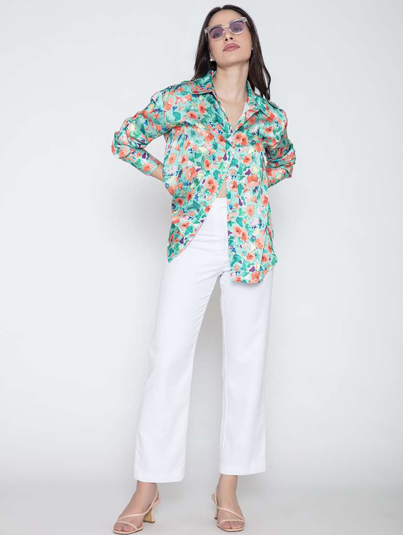 green floral satin oversized shirt - 20840457 - Standard Image - 5