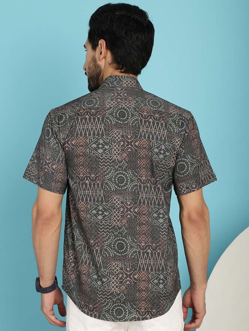 grey printed cotton casual shirt - 20840507 -  Standard Image - 3