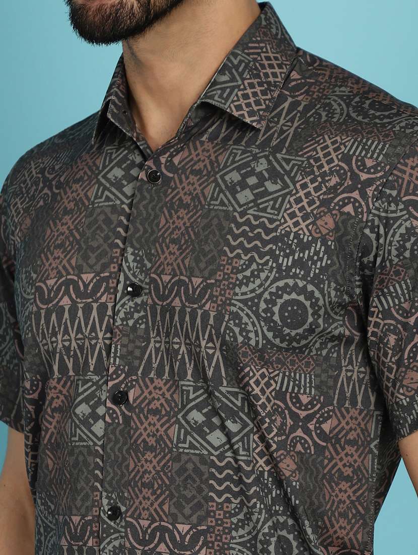 grey printed cotton casual shirt - 20840507 -  Standard Image - 5