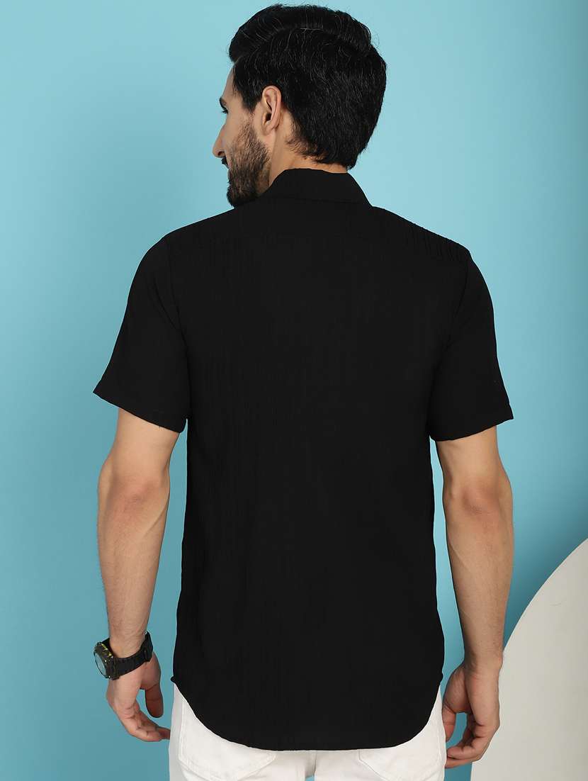 black cotton blend casual shirt - 20840508 -  Standard Image - 3
