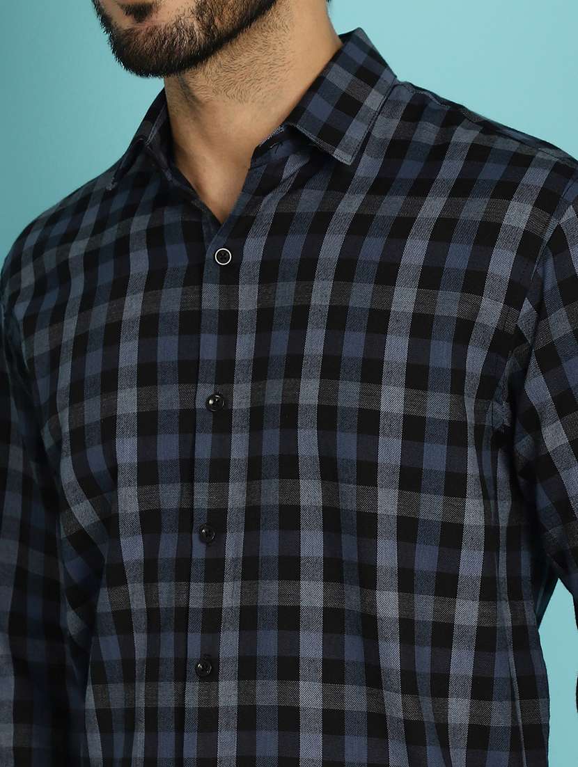 men navy blue regular fit checkered casual shirt - 20840512 -  Standard Image - 5