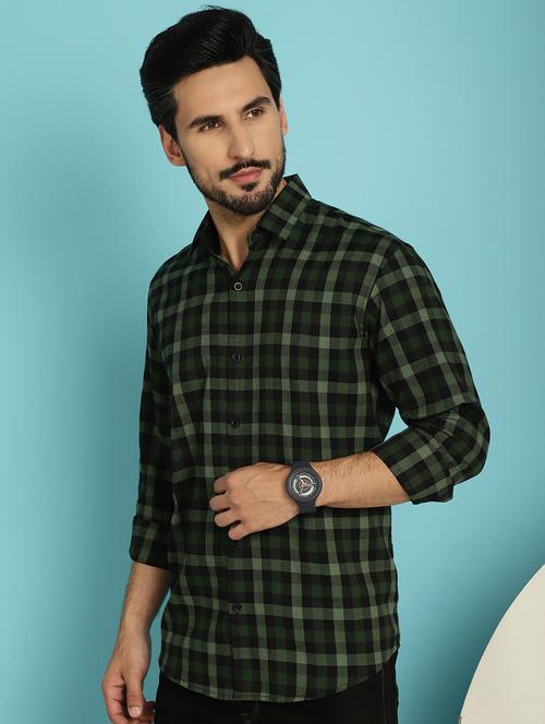 men green regular fit checkered casual shirt - 20840513 - Standard Image - 0