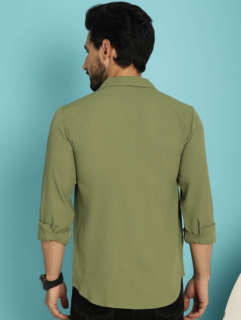 olive cotton casual shirt - 20840523 -  Standard Image - 3