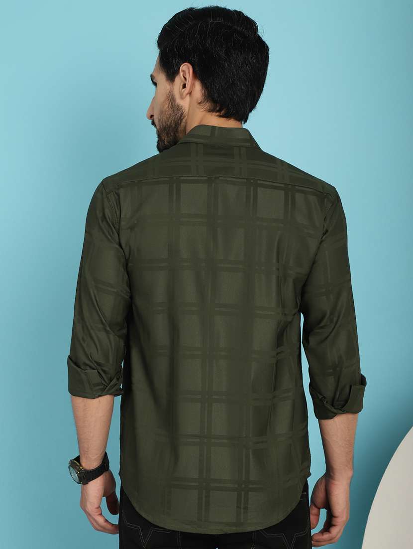 olive cotton casual shirt - 20840531 -  Standard Image - 3