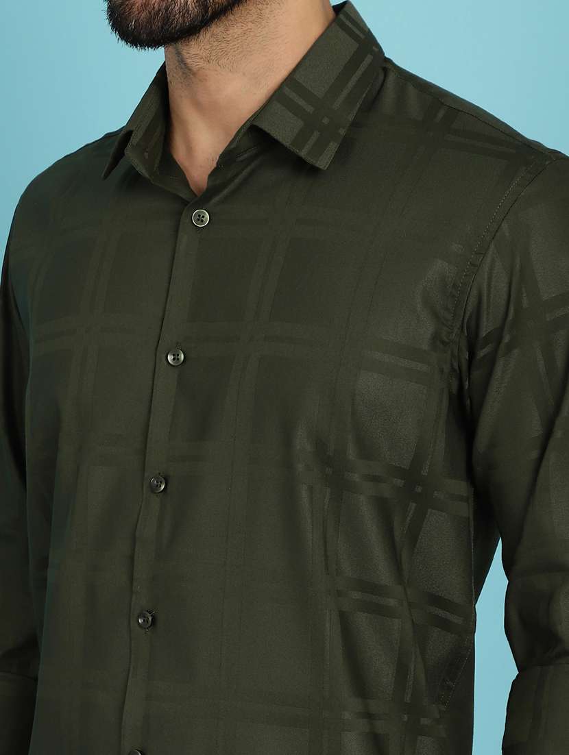 olive cotton casual shirt - 20840531 -  Standard Image - 5