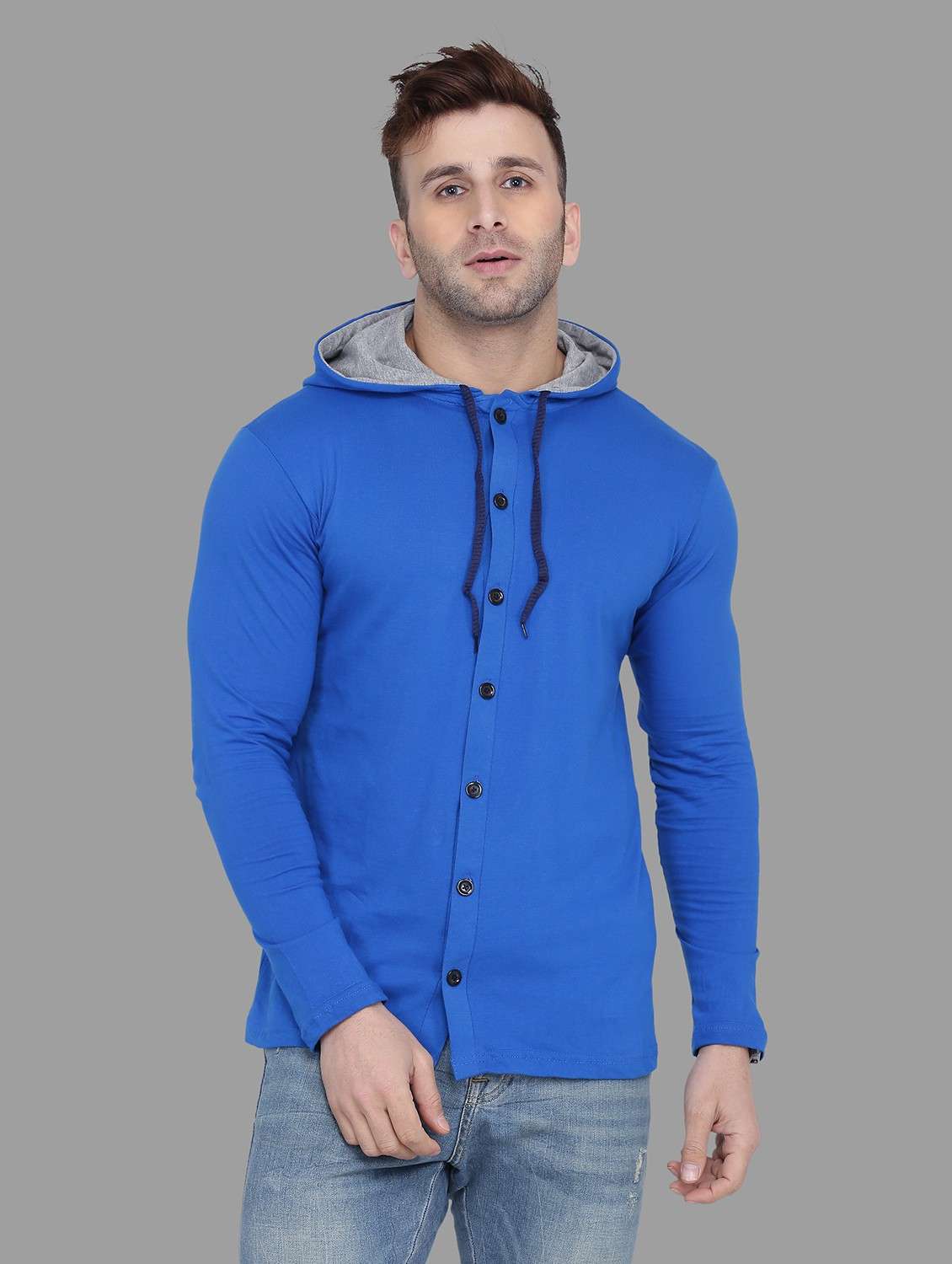 men slim fit long sleeve hooded shirt