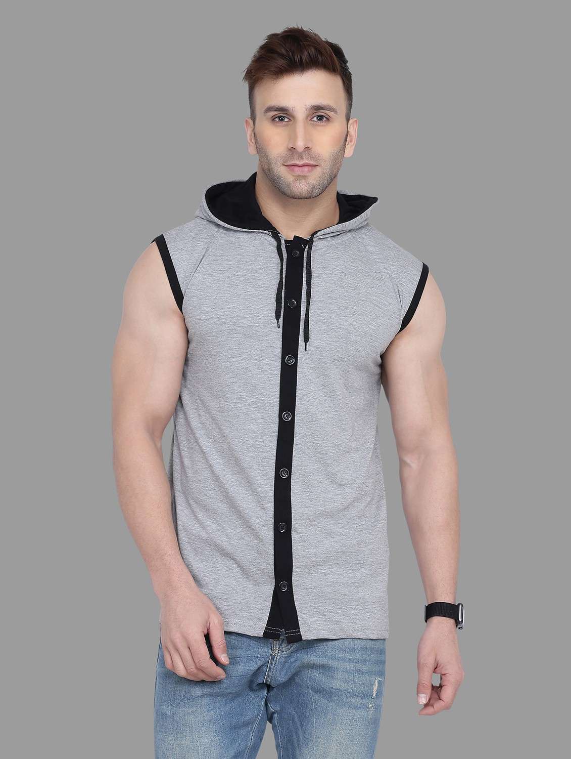 men cotton hooded shirt