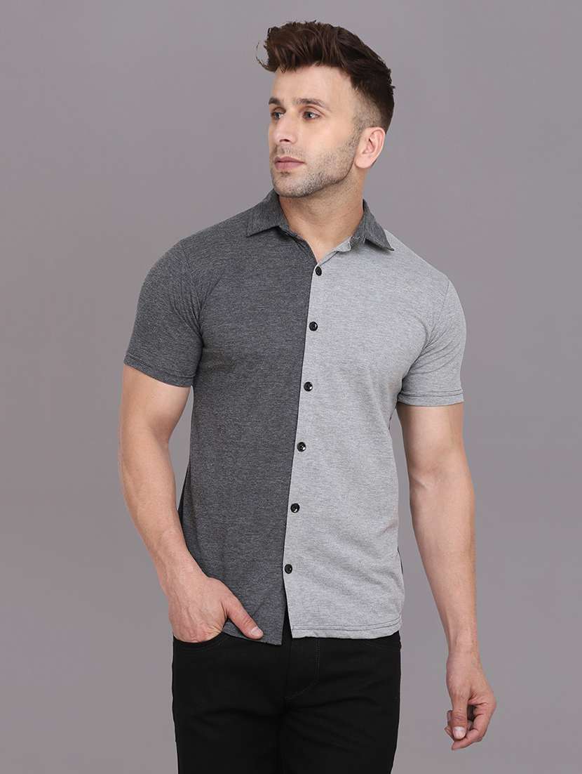 men collared color block casual shirt