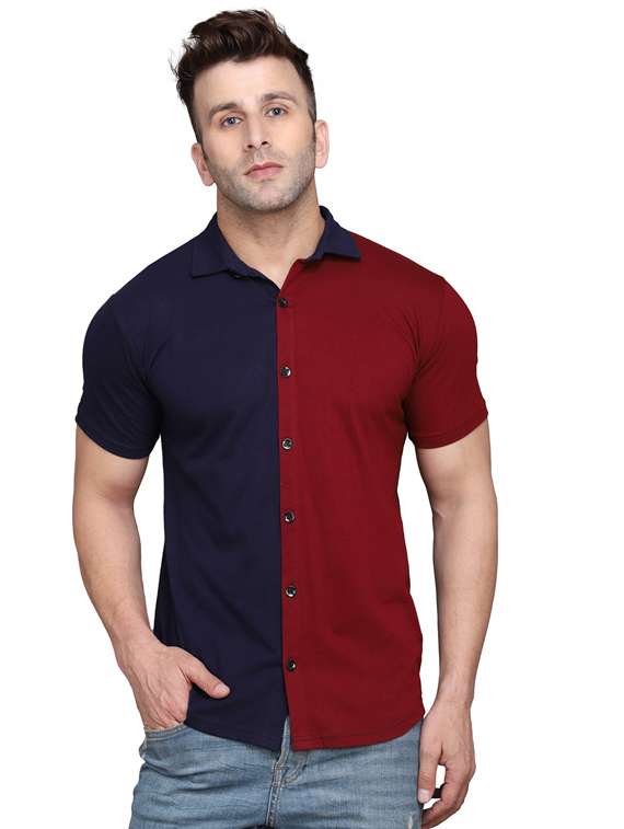 men collared color block casual shirt
