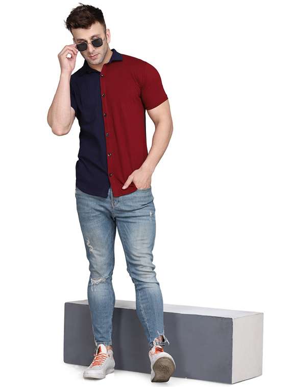 men collared color block casual shirt - 20840659 -  Standard Image - 3