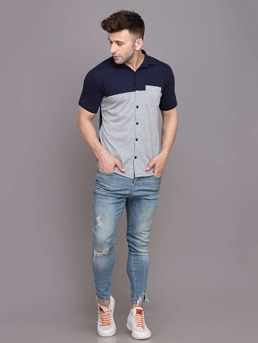 men color block cotton casual shirt - 20840675 -  Standard Image - 3