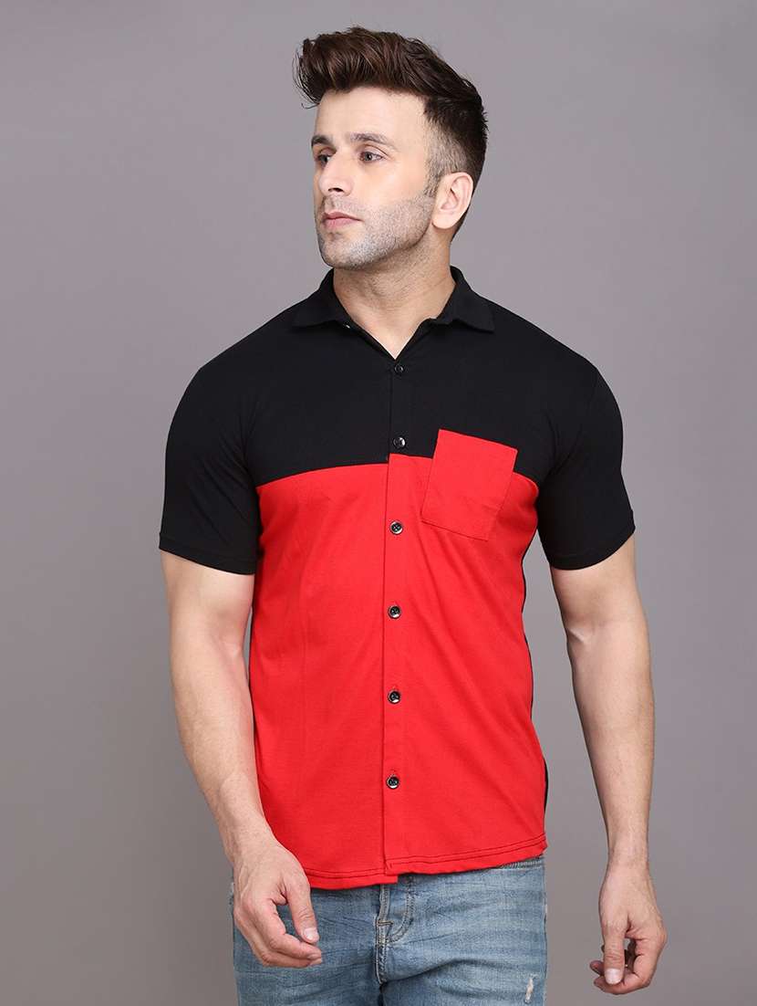 men collared color block casual shirt