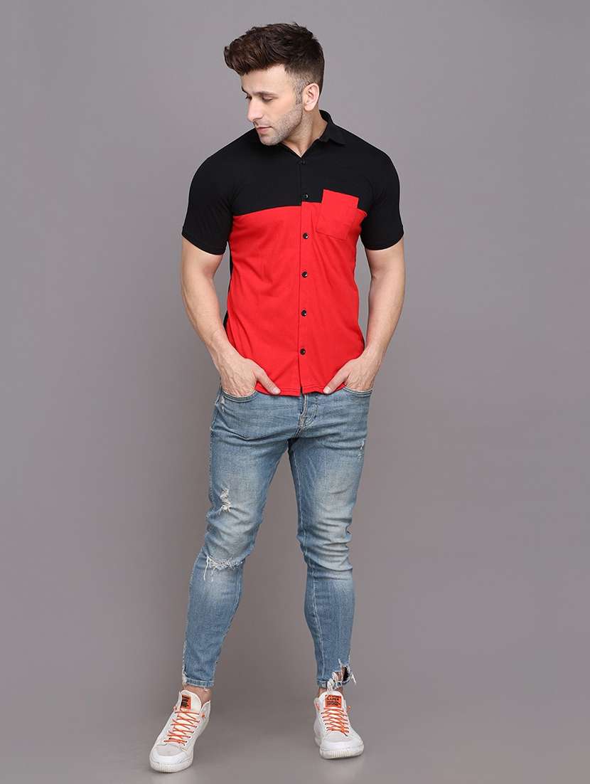 men collared color block casual shirt - 20840679 -  Standard Image - 3