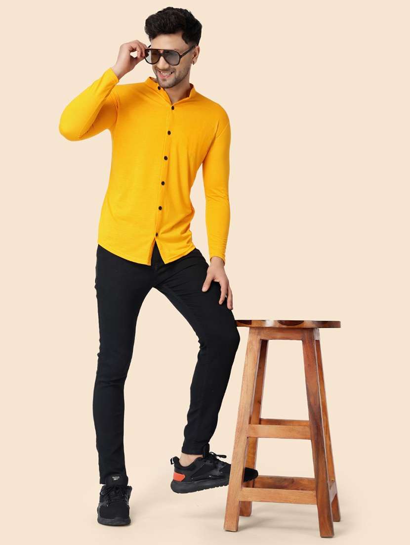 yellow cotton blend casual shirt - 20840691 - Standard Image - 5