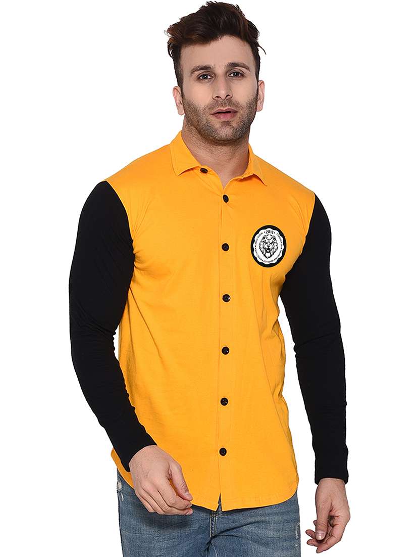 men collared color block casual shirt