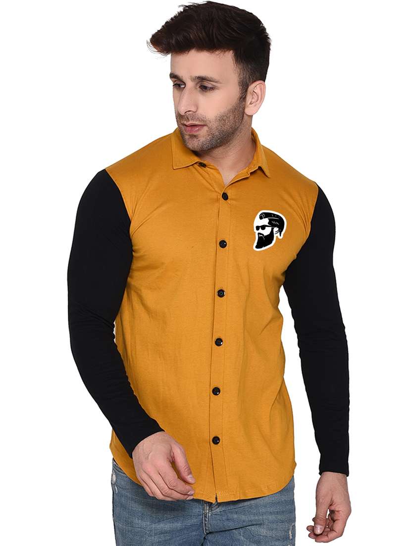men collared color block casual shirt
