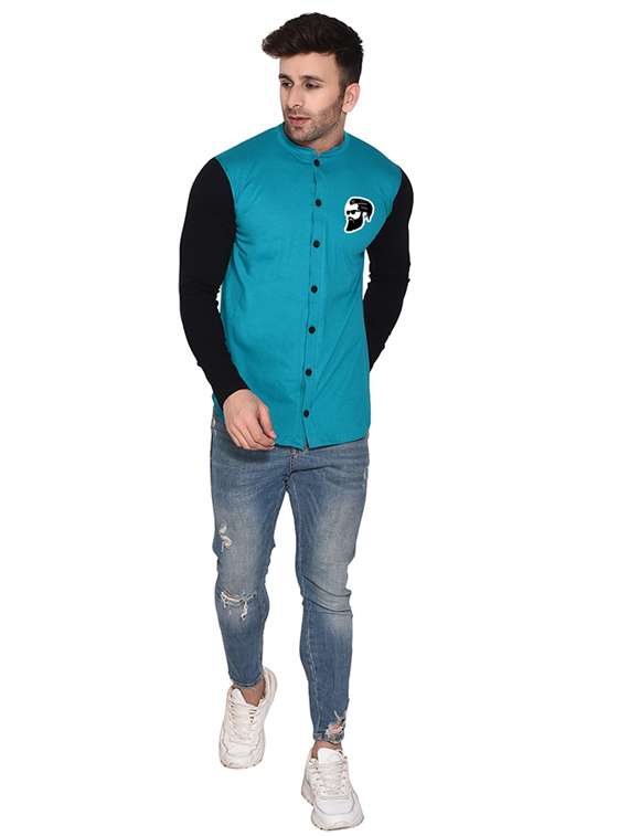 men mandarin neck color block casual shirt - 20840758 -  Standard Image - 3