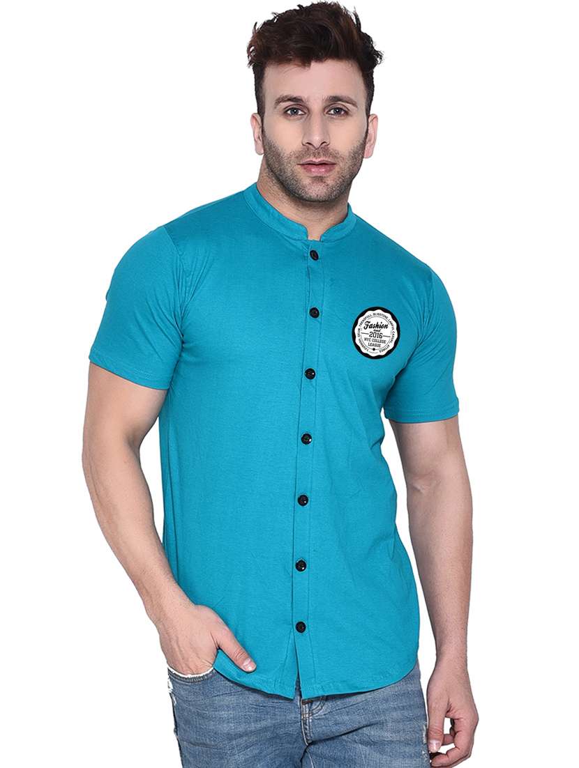 men mandarin neck placement printed casual shirt