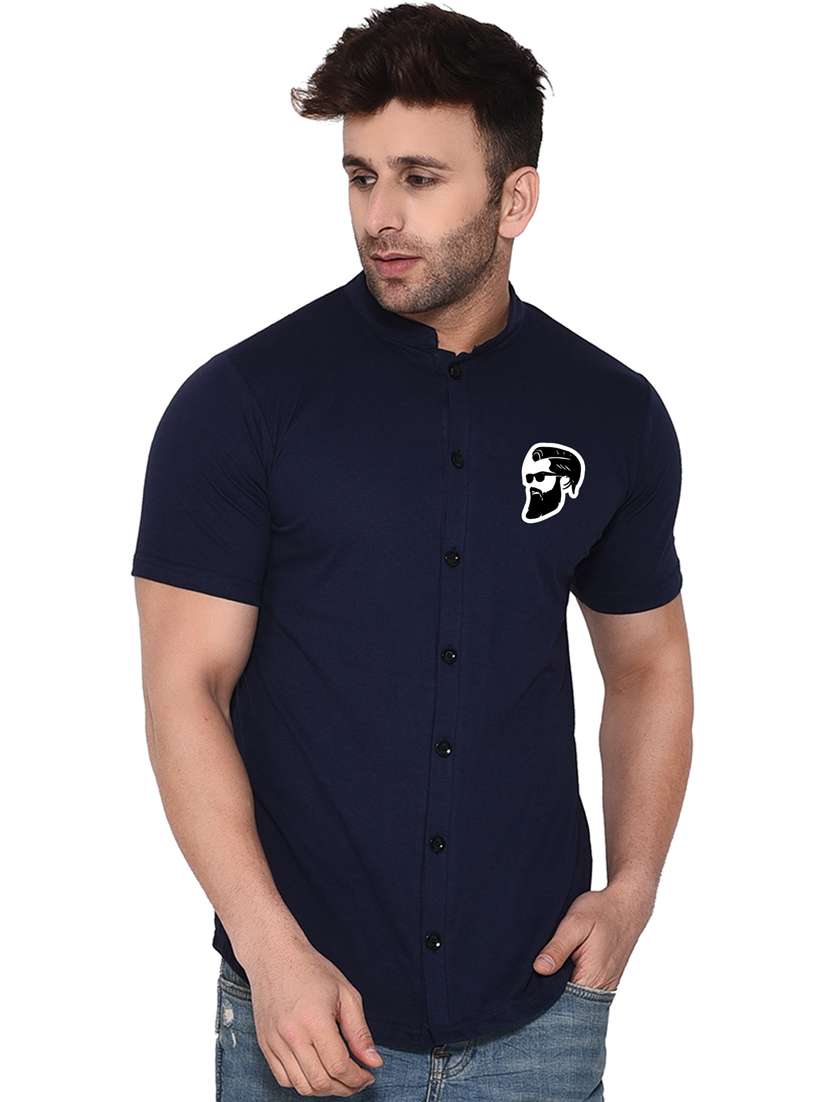 men mandarin neck placement printed casual shirt