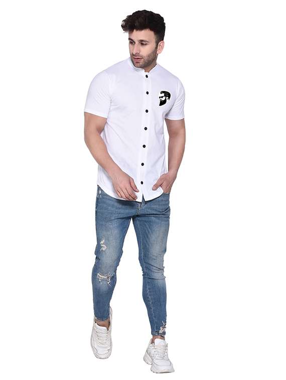 men mandarin neck placement printed casual shirt - 20840785 -  Standard Image - 3