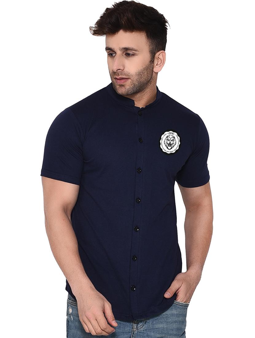 men mandarin neck placement printed casual shirt - 20840793 - Zoom Image - 0